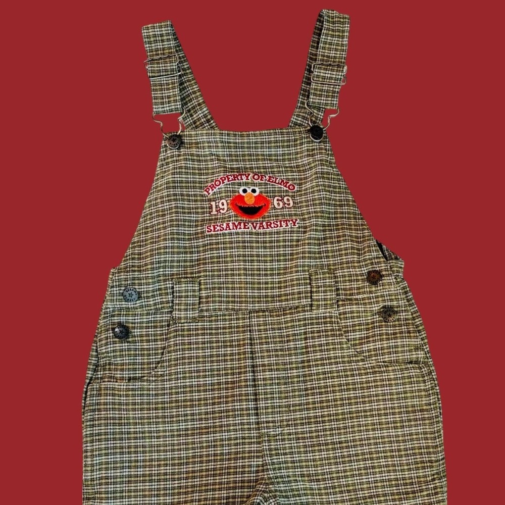 Vintage Sesame Street Elmo Classic Plaid Shortalls, Size 5T